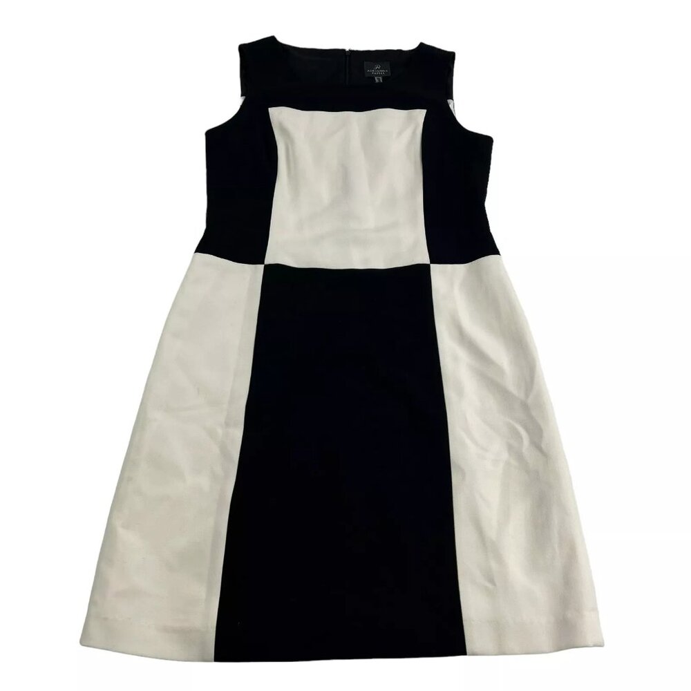 Adrianna Papell A-Line Dress Women’s 8 Black White Color Block Sleeveless Lined
